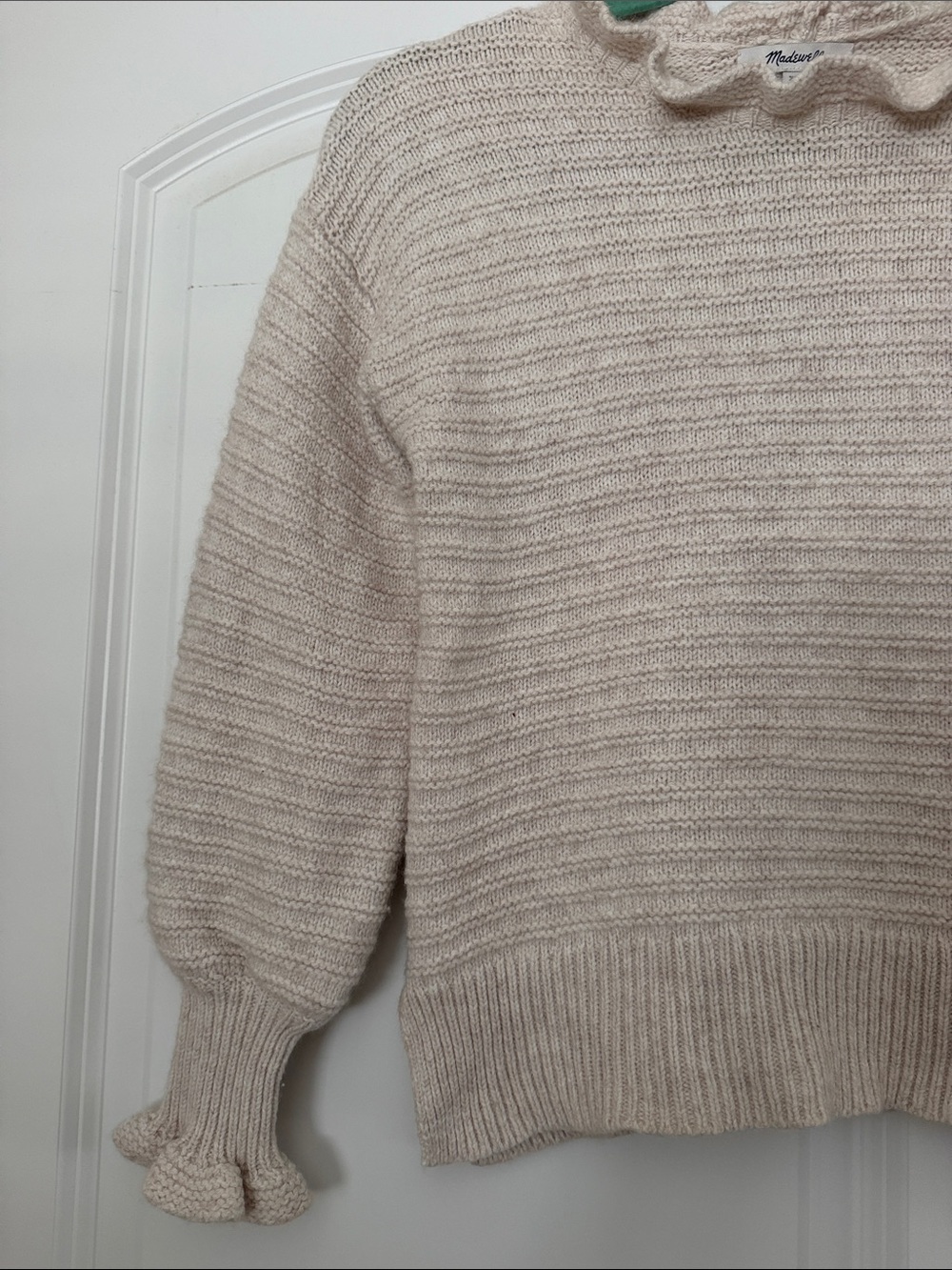 Madewell Cream Ruffle-Trim Ribbed Sweater - Picture 3 of 3